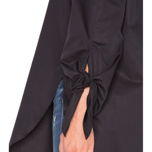 Sz 0 Tibi Black Off the Shoulder Tie Sleeves Tunic Shirt Blogger Favorite - Picture 7 of 15